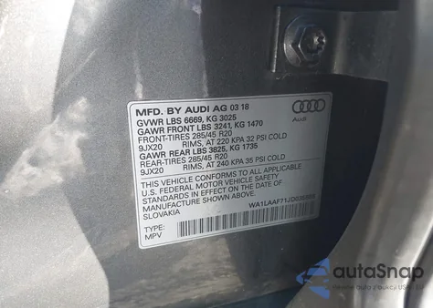 2018 Audi Q7 3.0T Premium z USA, uszkodzony, nr VIN WA1LAAF71JD035686
